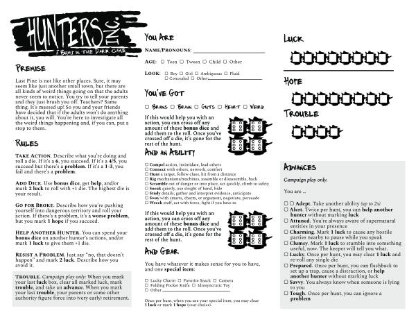 Hunter's Inc. character sheet Hunter's Inc. character sheet